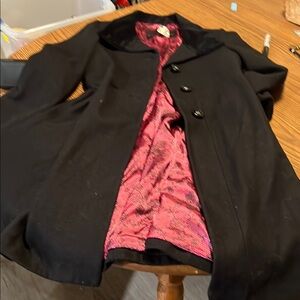 Betsey Johnson Black Wool and Velvet Coat with Pink Lining